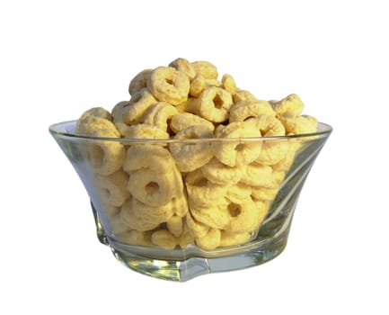 bowl with corn flake loops on white background
