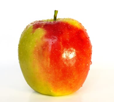 Fresh apple with drops of water on white background