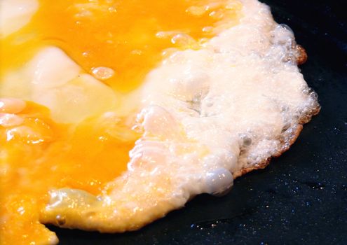 Fried eggs on the frying pan