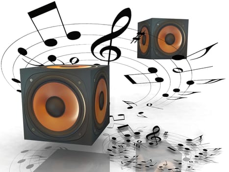 the speakers and musical notes