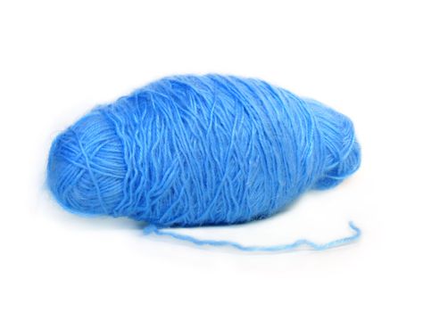 Bundle of light blue wood thread on white background