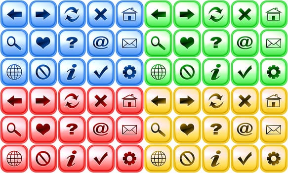 Set of blue, red, yellow and green buttons for internet browser