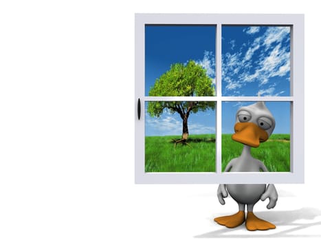 duck behind the blue window
