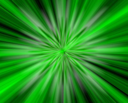 Abstract green light tunnel. Beams of green light on black background.