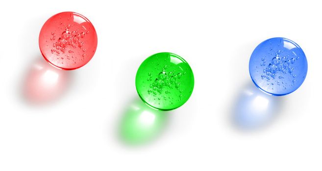 Three color glass balls with bubbles inside