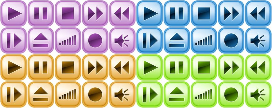 Set of buttons for music player in four colors