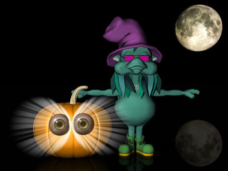 the witch with Pumpkin  and moon
