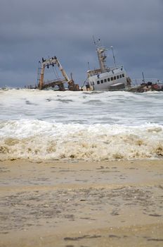 Fishing ship in danger on the beach in Swakopmund namibia