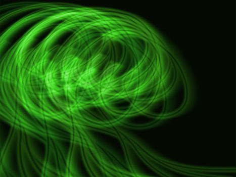 Curved lines of green light on black background.