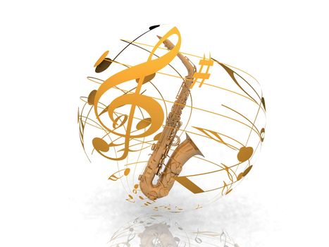 saxophone and musical notes