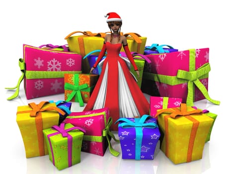 the mother in the middle of Christmas gifts