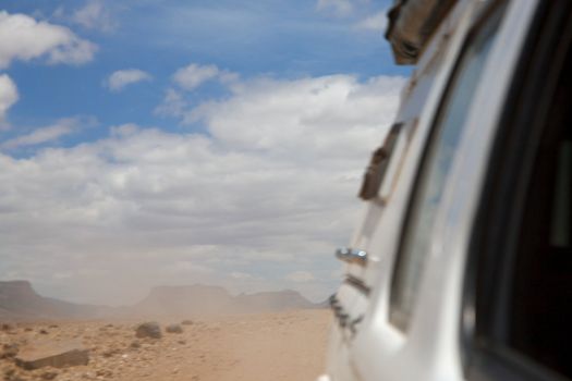 Back view from the car driving in the namib desert - Kaokoland, Namibia