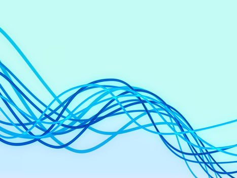 Curved blue wires on light blue background.