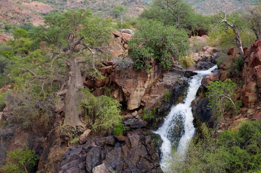 The Epupa Falls lie on the Kunene River, on the border of Angola and Namibia