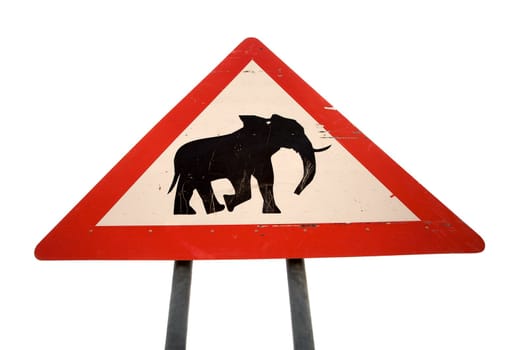 Sign road warning that elephants could cross the road in Namibia