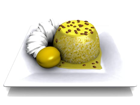 mirabelle  dessert on a white background