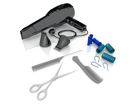 hair tools on white background
