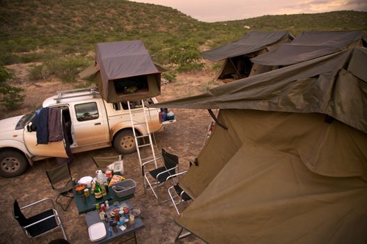 Wild campsite in Namibia early in the morning