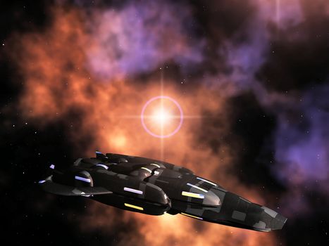 spaceship  against a galaxies background