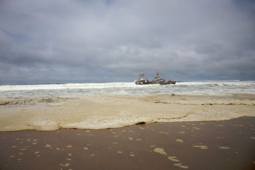 Fishing ship in danger on the beach in Swakopmund namibia