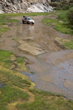 Offroad in a river bed in Namibia - Kaokoland