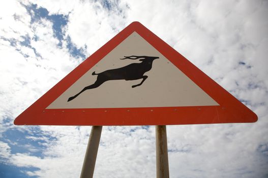 Sign road warning that antelopes could cross the road in Namibia