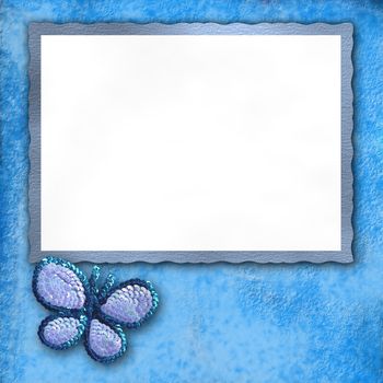 blue frame with a butterfly and white space 