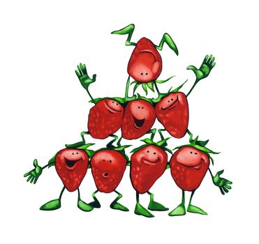 watercolor illustration of happy strawberries pyramid