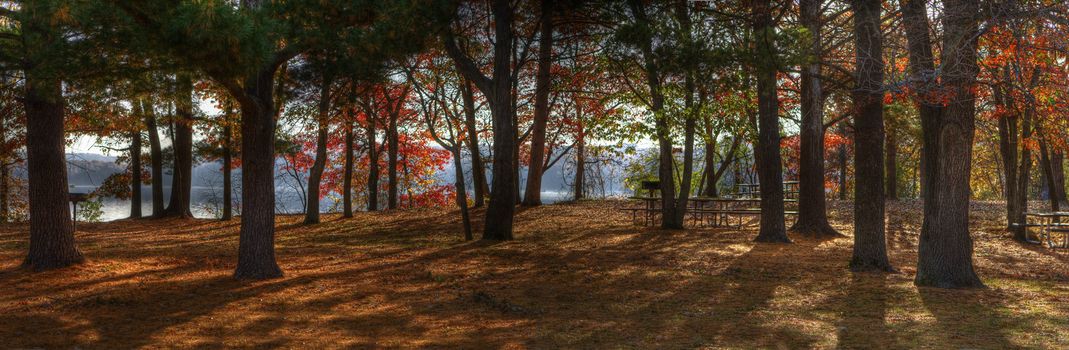 Autumn Picnic area done in High Dynamic Range.
