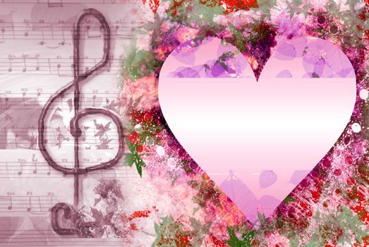 background with a heart and musical symbols 