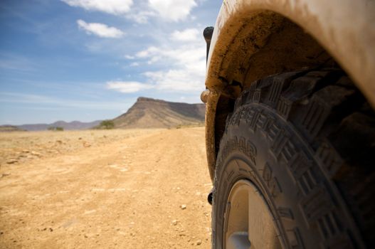 Detail of a wheel in the desert of Namibia