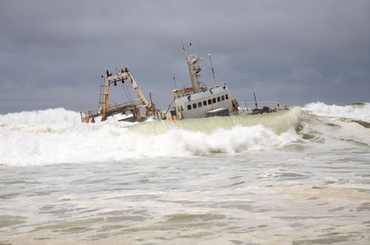 Fishing ship in danger on the beach in Swakopmund namibia