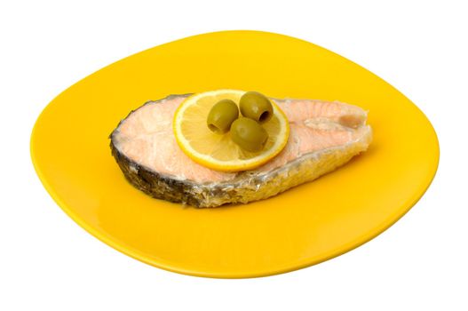 Salmon steak cooked in a double boiler