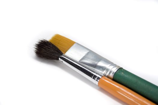 Two paint brushes on white background