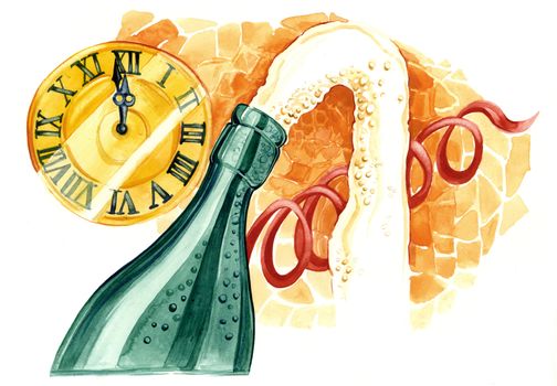 watercolor illustration of new year celebration