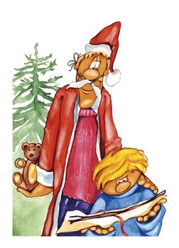 humorous illustration of santa claus and boy