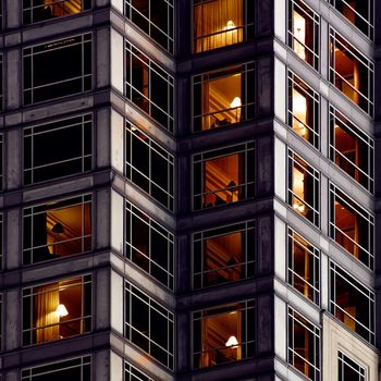 Architecture background of apartment in outside in night.