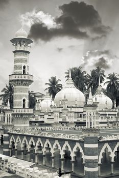Mosque scenery with famous KL landmark, Masjid Jamek, in Kuala Lumpur, Malaysia, Asia.