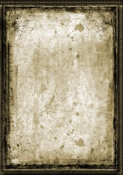 Computer designed grunge border and aged textured paper background