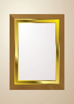Grained light wood picture frame for gallery with gold trim