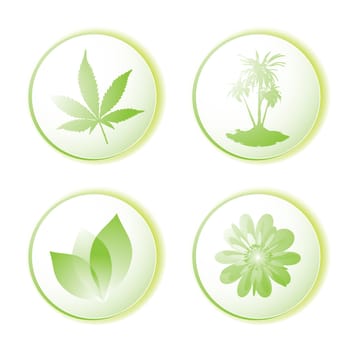 Green or eco icon set with leaf and palm tree illustrated design