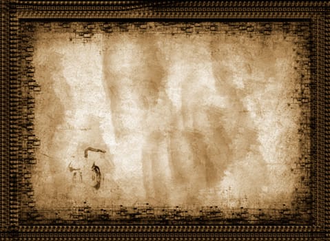 Computer designed grunge border and aged textured background