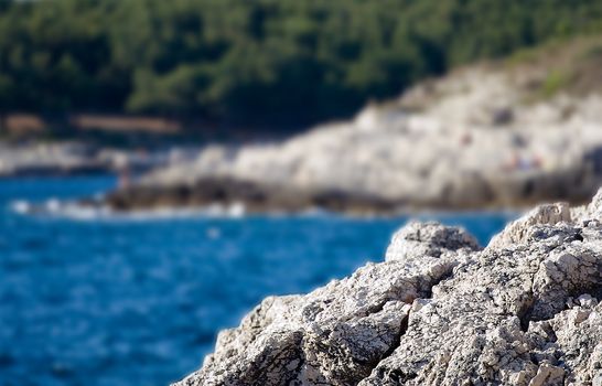 Rocky beach in mediterrean sea