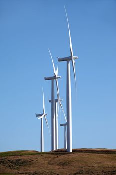 Wind turbines on top of a hill in Washington state.