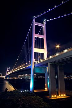 Tsing Ma Bridge in Hong Kong at night 