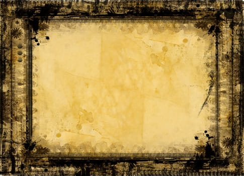 Computer designed grunge border and aged textured paper background