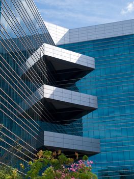 Details of corporate modern design glass office business building center vertical image