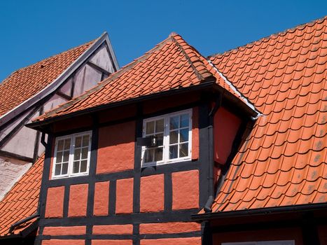Details of traditional old classic red Danish house in Assens Denmark