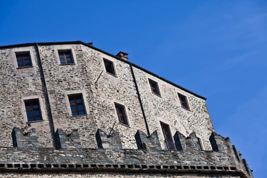 Abbey of 11st century, Piedmont region, Italy. The church, whose construction lasted for many years, is characterized by the unusual position and architecture.