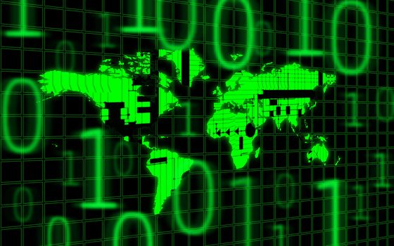 illustration of the world map and binary code